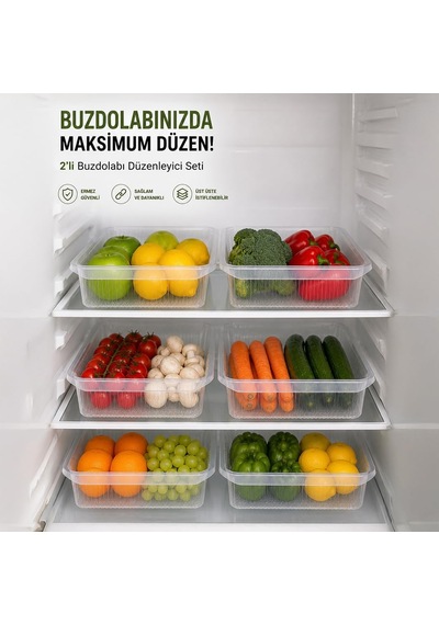 3183 2'li Şeffaf Buzdolabı İçi Düzenleyici Organizer Seti 4 Lt 20x32x7 Cm Diğer