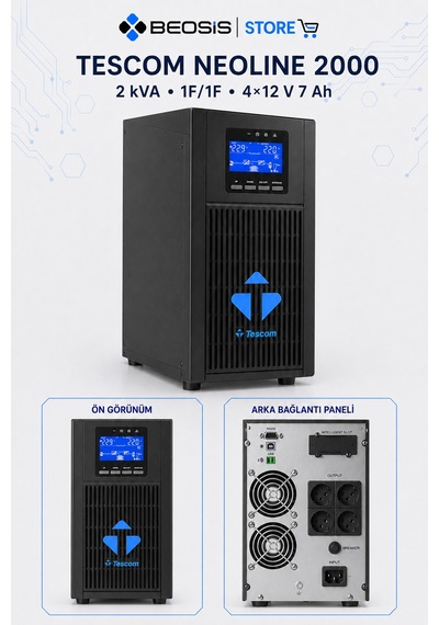 Tescom Neolıne 2000 Online Ups 2 Kva 1f/1f 4 12 V 7 Ah Akülü