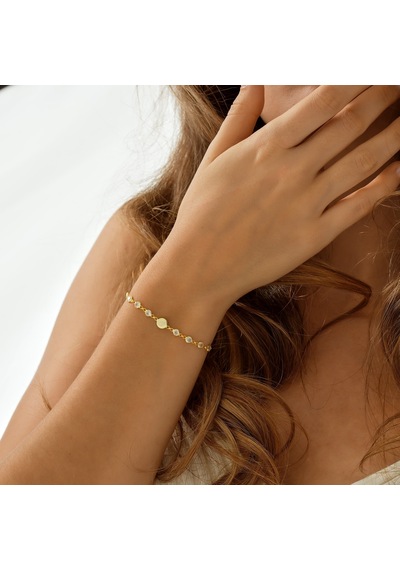 Queen Silver Jewelry 925 Ayar Gümüş Harf Bileklik Yuvarlak Zemine Yazılı Tamtur Zirkon Taşlı Altın
