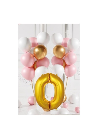 0 Yaş Retro Gold Pembe Beyaz Balon Seti Gold Rakamlı Doğum Günü Balonu Şık Parti Süsleme Çok Renkli