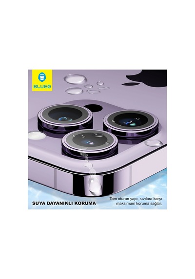İphone 15 Pro / 15 Pro Max / 16 Pro / 16 Pro Max Uyumlu %99.99  Safir Kamera Lens Koruyucu - Mavi