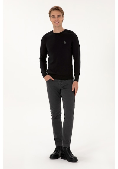 U.S. Polo Assn. Erkek Slim Fit Bisiklet Yaka Siyah Basic Kazak 50307779-VR046