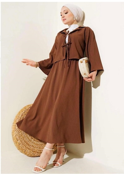 Lovie Moda Kadın Keten Bağcıklı İkili Takım Kahverengi
