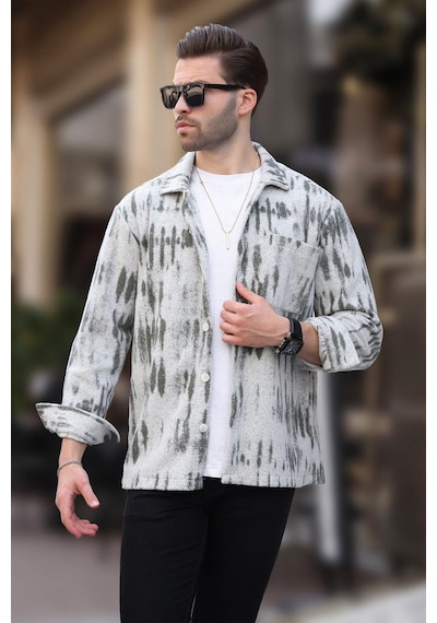 Madmext Gri Desenli Tek Cepli Erkek Polar Gömlek 6750