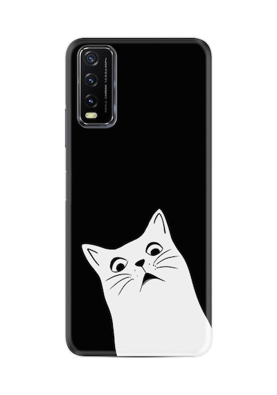 Vivo Y12s Kılıf Resimli Desenli Silikon Platinium Series Şaşkın Kedi 1900