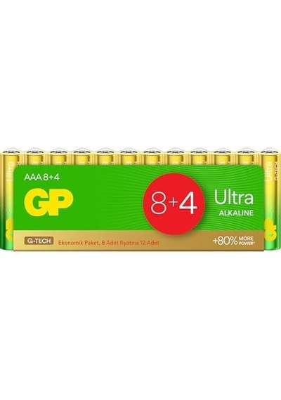 Gp G-tech Ultra Alkalin İnce Lr03 - Aaa Boy 1.5v Pil 12'li Shrink