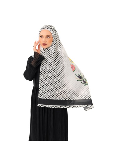 Zaytoon Şal Kefiye Püskülsüz Yeşil Zeytin Dalı Dijital Baskılı Filistin Şal S100043 Çok Renkli