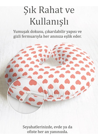 Kırmızı Kalpli Pamuklu Boyun Yastığı - Sevimli Desenli Beyaz Kırmızı Yumuşak Seyahat Yastığı Canlı Okyanus Toprak