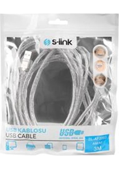 S-lınk Sl Af2003 Usb 2.0 3mt Şeffaf Uzatma Kablosu