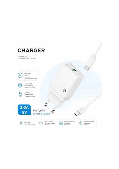 M-05 Smart Charger 5v 2a Qualcomm Quick Charge 2.0 Şarj Aleti Usb Girişli Adaptör Type C Şarj Kablosu