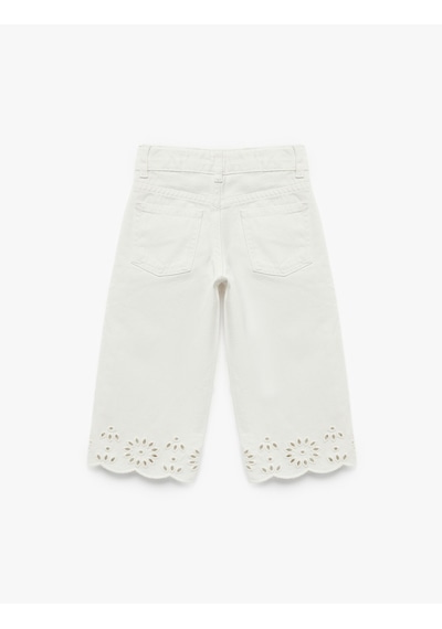 Koton Pamuklu Cepli Dantel Detaylı Geniş Paça Pantolon Ekru 6smg40036aw