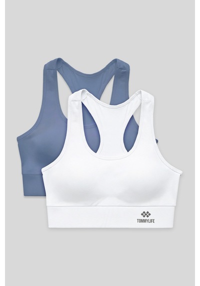 Tommylife Slim Fit U Yaka 2li Paket Petrol-beyaz Kadın Spor Büstiyer - 97120 Beyaz