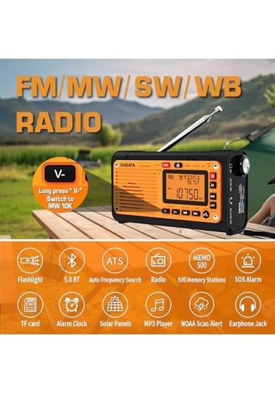 XHDATA D-608WB FM/SW/MW/NOAA Çok Bantlı Taşınabilir Acil Durum Radyosu