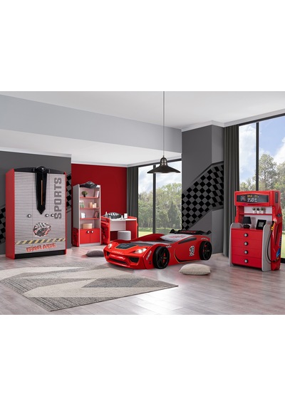 Setaymobilya Sports Çocuk Odası, Vento Arabalı Yataklı Full Takım - Kırmızı
