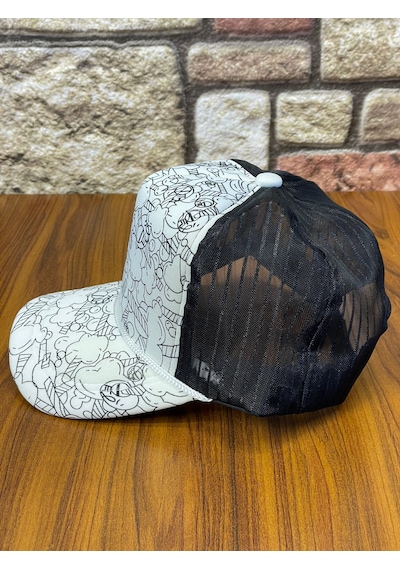 Hamze Trucker Model Baskılı Hafif Yazlık Beyzbol Cap Şapka Beyaz - Siyah
