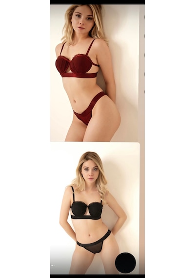 Trend Dokunuş Kadın 2'li Bordo-siyah İstiridye Model Saten Şeritli Tül Detaylı Dolgulu Sütyen Külot İç Çamaşırı Takımı Bordo - Siyah Trend Dokunuş Kadın 2'li Bordo-siyah İstiridye Model Saten Şeritli Tül Detaylı Dolgulu Sütyen Külot İç Çamaşırı Takımı Bordo - Siyah