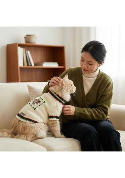 Lady Fify Kedi Ve Köpek İçin Aslanlı Krem Kazak