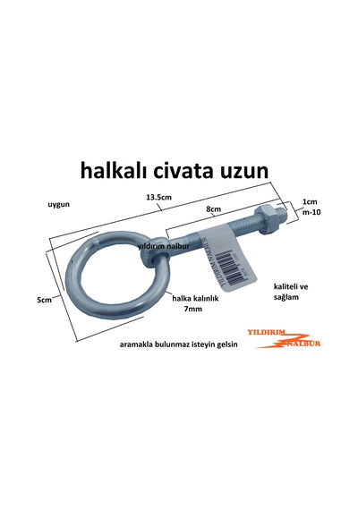 Halkalı Civata Kalın Halkalı M-10 Büyük Uzun Boylu Vida Saplama H