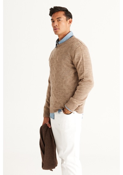 AC&Co / Altınyıldız Classics ERKEK VIZON Standart Fit Normal Kesim Bisiklet Yaka Jakarlı Triko Vizon AC&Co / Altınyıldız Classics ERKEK VIZON Standart Fit Normal Kesim Bisiklet Yaka Jakarlı Triko Vizon