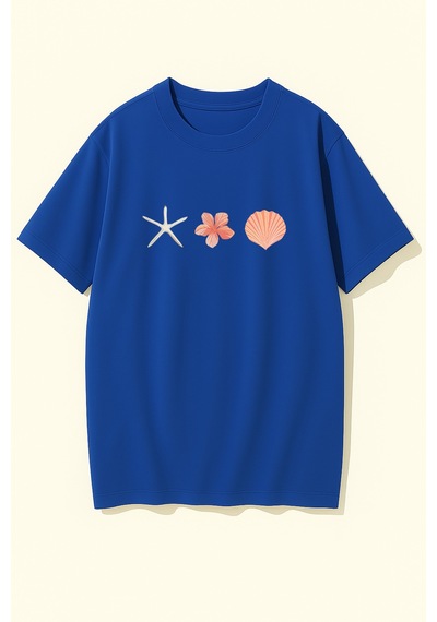 Uyguntarz Unisex İstiridye Kabuk Tasarım Basklı Tshirt Mavi