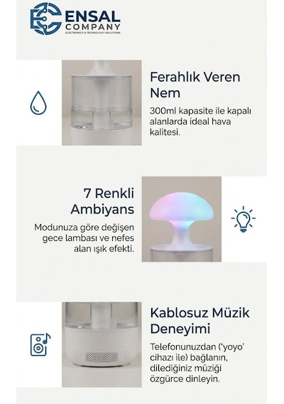 Yağmur Bulutu Nemlendirici Oda Kokusu Difüzörü Bluetooth Hoparlör Led Işıklı Rahatlatıcı Gece Lamba