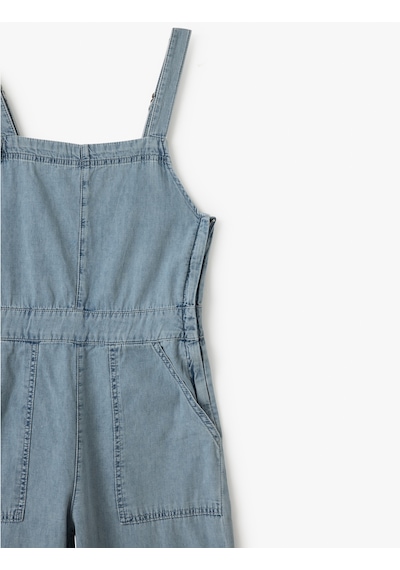 Koton Kare Yaka Cepli Dikiş Detaylı Kolsuz Denim Tulum Açık İndigo 5sal40151md Açık İndigo