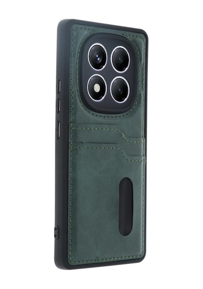 Newface Xiaomi Redmi Note 14 Pro 5g Kılıf Sara Kartvizitli Deri Kılıf - Koyu Yeşil