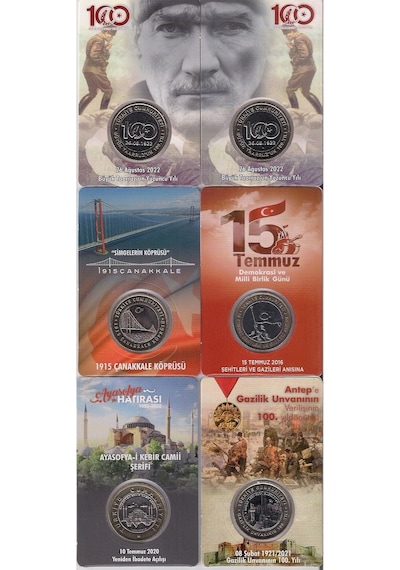 Çanakkale-ayasofya-15 Temmuz-antep-taarruz 6'lı Hatıra Para Kiti Seti