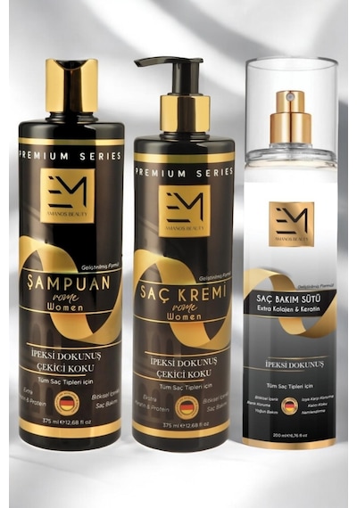 Em Amanos Beauty Rome Ekstra Keratin & Protein Şampuan 375 ML + Saç Kremi 375 ML + Keratin Saç Bakım Sütü 200 ML