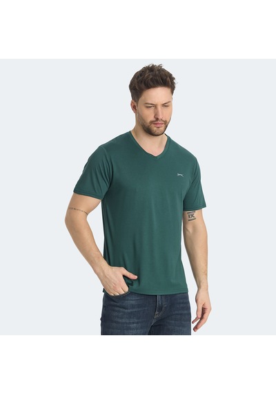 Slazenger KRAKKER Erkek V Yaka Yeşil Tişört