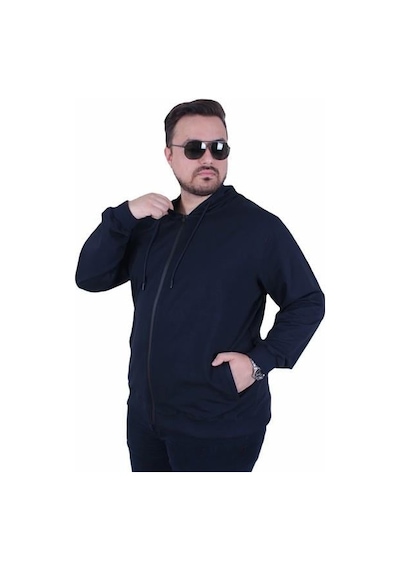 Starbattal Büyük Beden Basic Mevsimlik Fermuarlı Kapüşonlu Sweat 22751 Lacıvert Lacivert