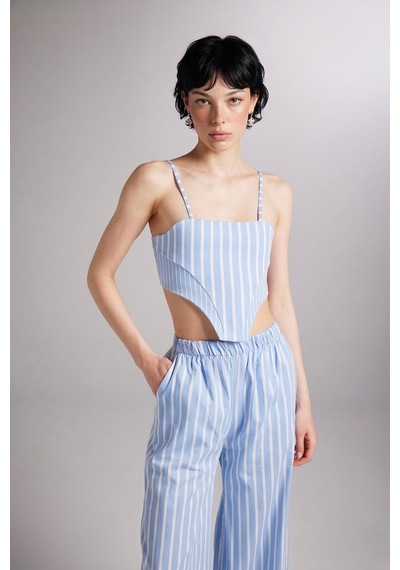 Holly Lolly Askılı Çizgili Harmony Poplin Büstiyer Mavi