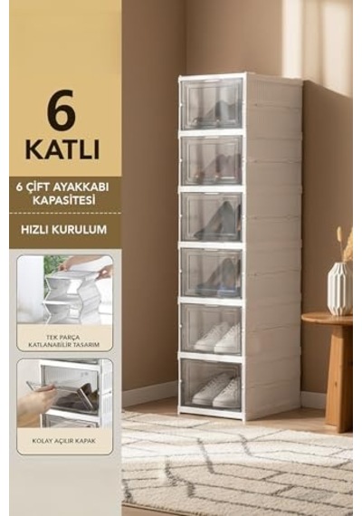 Coverest 6 Katlı Katlanabilir Organizer, Çok Amaçlı Ayakkabılık, Taşınabilir Portatif, 25.5 X 34.5 X 105 Cm Beyaz Açık Ceviz Coverest 6 Katlı Katlanabilir Organizer, Çok Amaçlı Ayakkabılık, Taşınabilir Portatif, 25.5 X 34.5 X 105 Cm Beyaz Açık Ceviz