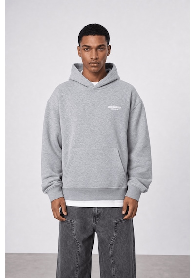 Respire Erkek Absofuckinlutely Baskılı Oversize Hoodie Melanj Gri Melanj