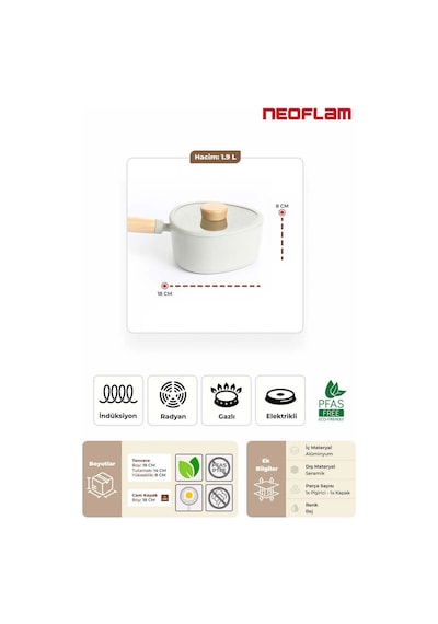 Fika Apex Seramik Kaplama İndüksiyonlu Sos Tenceresi 18 Cm - Bej Çok Renkli