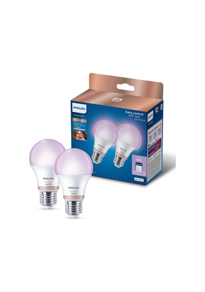 Philips Smart Lighting Led Ampul A60 E27 60w Eşdeğer Rgb 2'li Paket - Google Home, Alexa, Homekit Ve Matter Uyumlu Çok Renkli