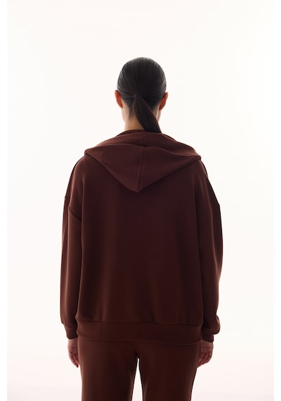 Penti Kahverengi V Yaka Oversize Kapüşonlu Sweatshirt
