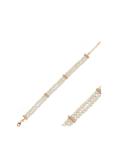 6,5 Mm Çift Sıra Doğal İnci Bileklik 18 Cm / Rose Gümüş