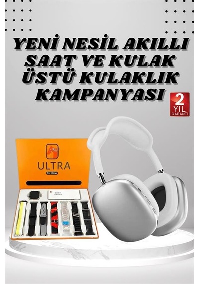 Kulak - 948 - Üstü P9 Kablosuz Bluetooth Kulaklık Ve 7 Kordonlu - Spt-gld - Akıllı Saat