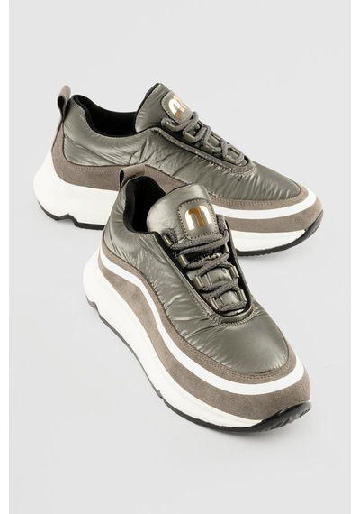 Mubiano Kadın Anorak Sneaker Süet Detaylı Kalın Tabanlı Bağcıklı Mito Gri Gri