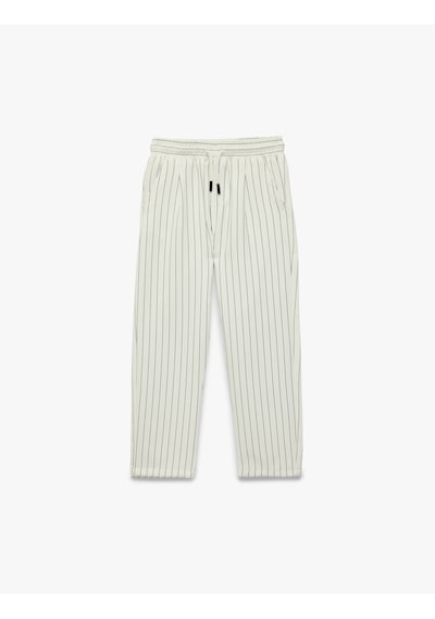 Koton Beli Bağcıklı Rahat Kalıp Çizgili Pantolon Ekru Çizgili 6skb40088tw Ekru