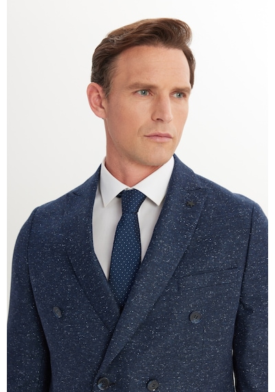 AC&Co / Altınyıldız Classics Erkek Lacı Slim Fit Dar Kesim Kırlangıç Yaka Desenli Takım Elbise Lacivert