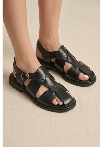 Fox Shoes Y291880003 Siyah Hakiki Deri Sandalet
