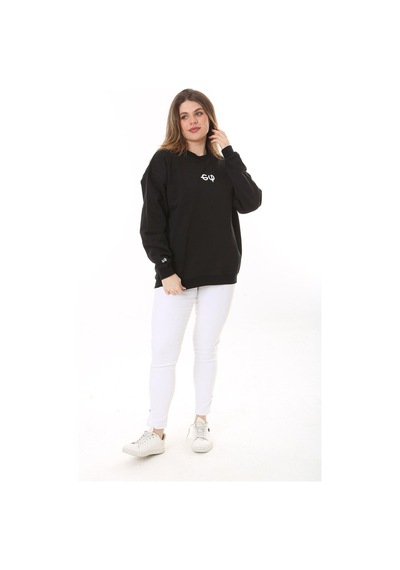 Şans Kadın Büyük Beden Siyah Pamuk Kumaş Arka Baskılı Sweatshirt 65n37618-siyah Siyah