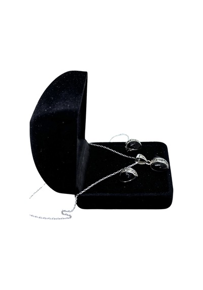 Oya Silver Oniks Kalp Üzeri Markazit Işıltılı Gümüş Set&takım