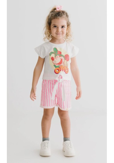 Minnie Mouse Ekru Kız Çocuk Bluz Şort Alt Üst Takım Mn17465 Ekru