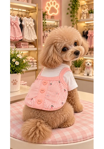Olchi Pembe Kalpli Düğmeli Köpek Elbisesi