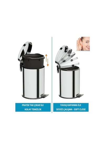 Aqua Bagno Basic Çöp Kovası - Pedallı 12 L, Parlak Krom Paslanmaz / 35.99.57.03.01 Diğer
