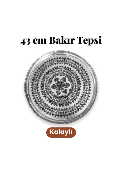 Binbir Trend 43 Cm El İşlemeli Otantik Desenli Kalaylı Urfa Bakır Tepsi Tps-0776 Gümüş