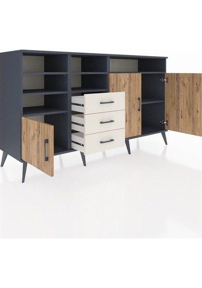 Hyperion Konsol 7 Raflı 3 Çekmeceli 3 Kapaklı 176x44x99 Antrasit- Antrasit-çam/aytaşı Hyperion Konsol 7 Raflı 3 Çekmeceli 3 Kapaklı 176x44x99 Antrasit- Antrasit-çam/aytaşı